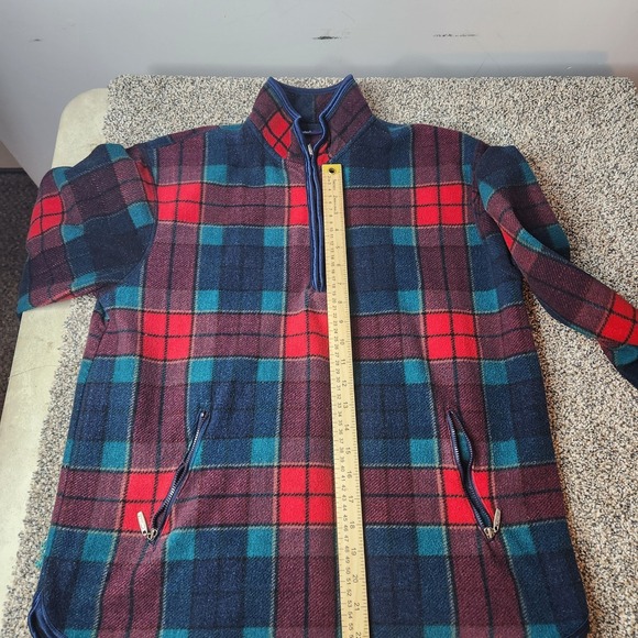 Vintage 1990s Catalina Fleece Quarter Zip Lindsay Plaid Xmas Sweater Logo - Picture 7 of 10